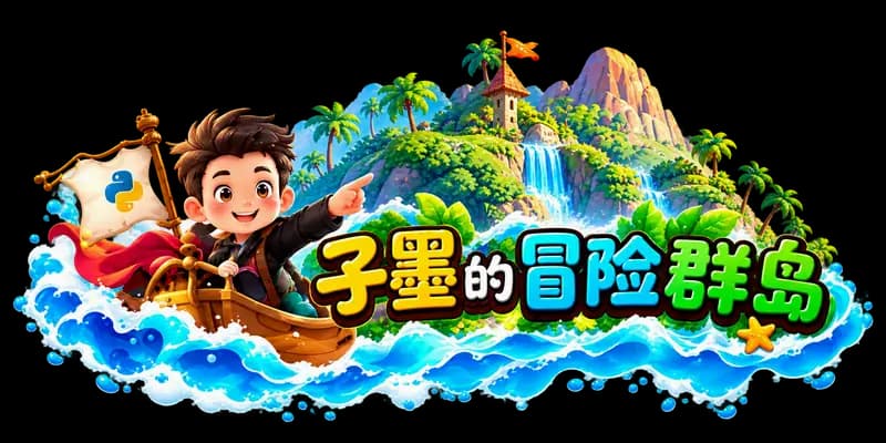 子墨乘着小船，驶向绿树、瀑布和神奇的冒险群岛